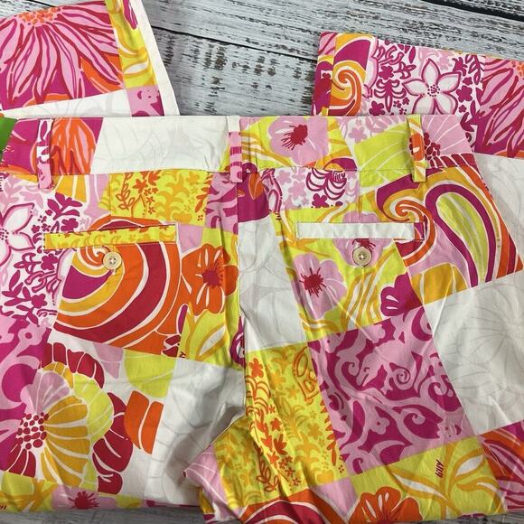 Lilly Pulitzer Rachael Capri Pants sz 4 Pet Kings Court Patch Pink Floral Cabs - Picture 7 of 8